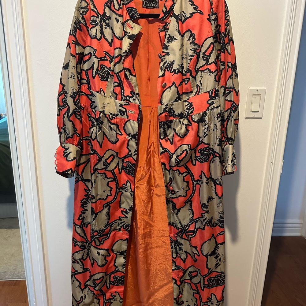 Vintage Cecile Women's Coral and Black Coat or Coverall
